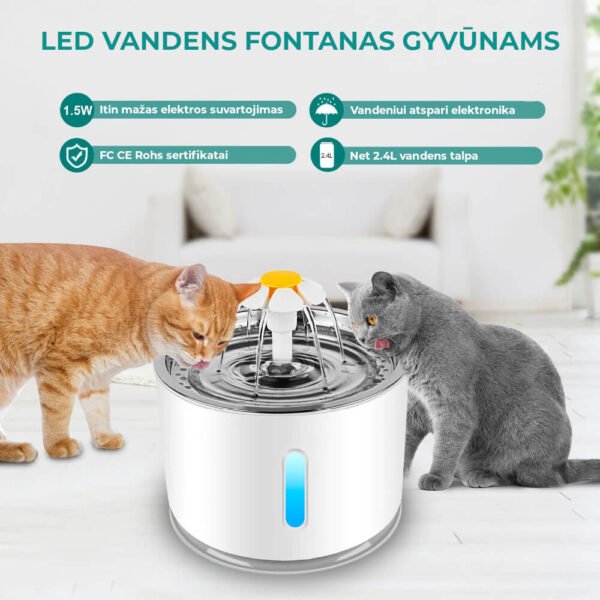 LED Vandens fontanas (gertuvė) gyvūnams - Katės gertuvė